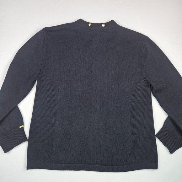 VTG St John Women Cashmere Cardigan Sweater Fox Fur Trim Hood Zip Jacket M Black - Picture 11 of 16